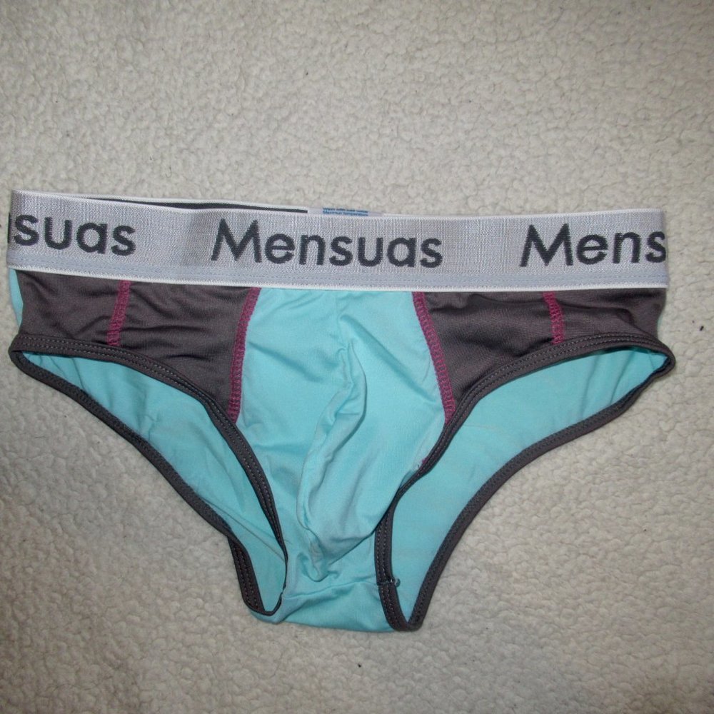 NWT Mensuas Men's Turquoise/Grey Bikini Briefs in Size M